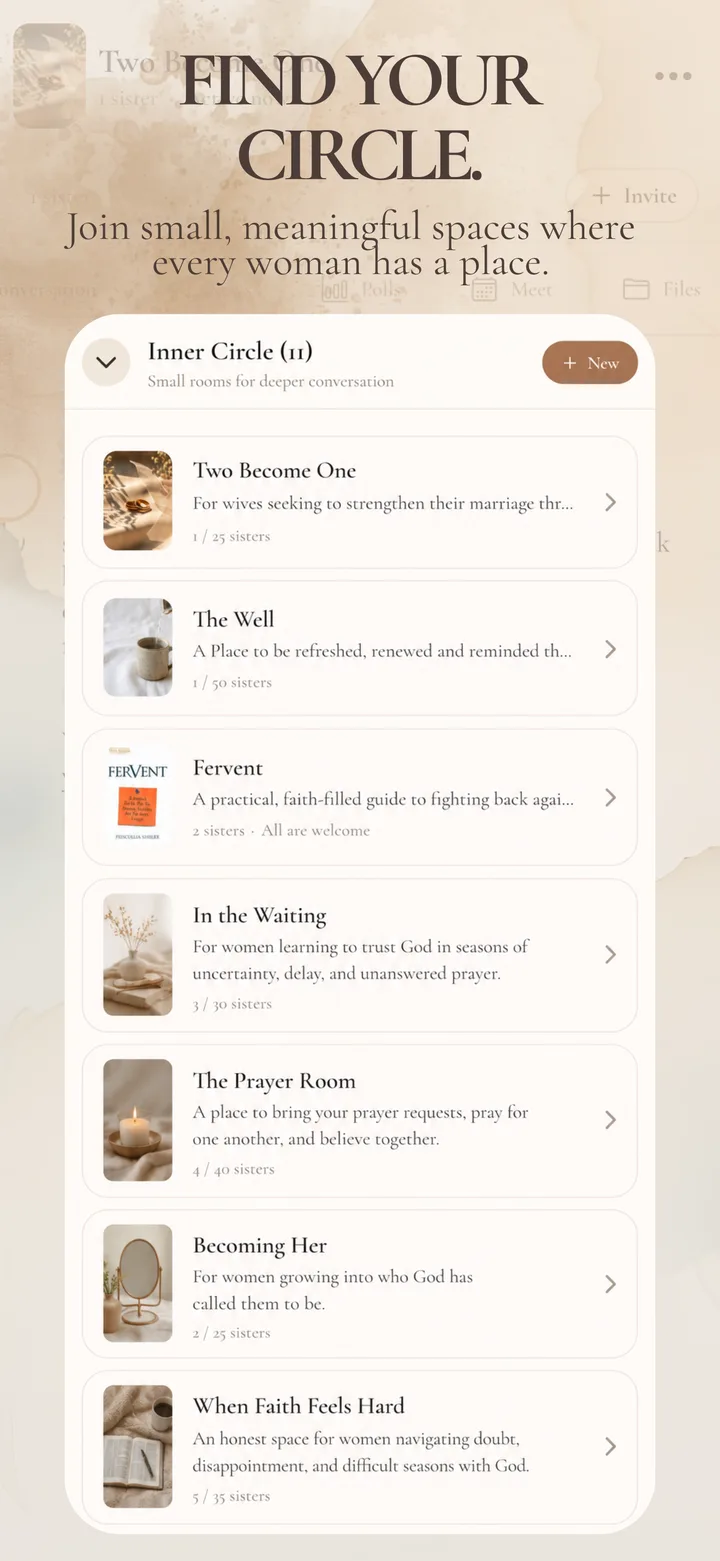 HVN Find Your Circle screen showing women’s faith-centered circles